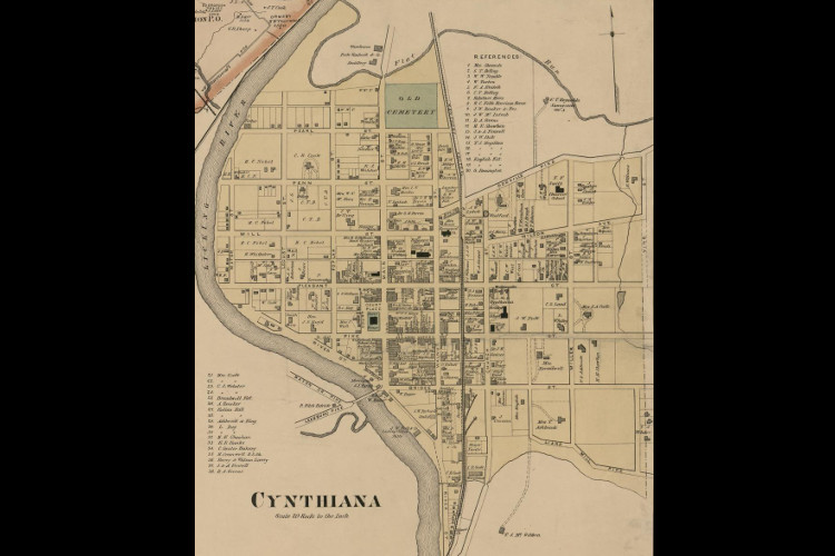 Map of the town of Cynthiana, Kentucky, 1877. (Source: loc.gov)