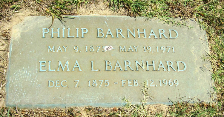 Philip and Elma Barnhard's headstone at Highland Memorial Cemetery in Mt. Carmel, Illinois, 2012. (Source: findagrave.com)