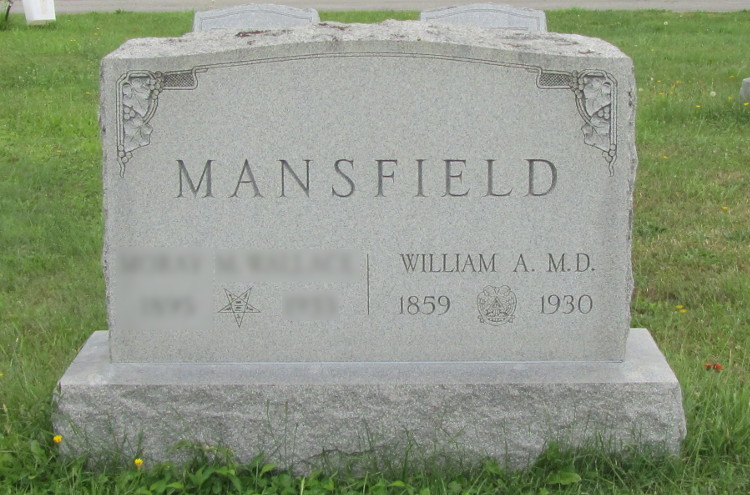 Dr. William A. Mansfield headstone in Cattaraugus County, New York, 2013. (Source: findagrave.com)