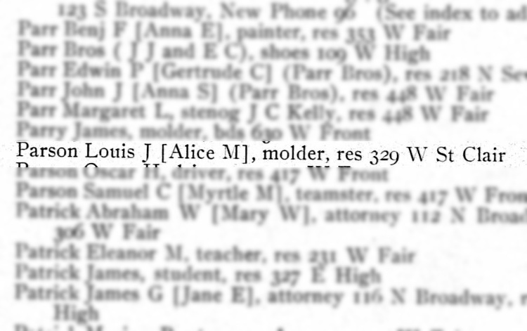 The Parsons recorded in the 1907 City Directory for New Philadelphia, Ohio. (Source: ancestry.com)