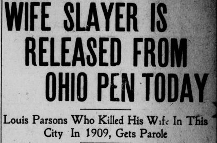 New Philadelphia, Ohio newspaper headline reporting on Lewis Parsons' parole, May 1911. (Source: newspaperarchive.com)