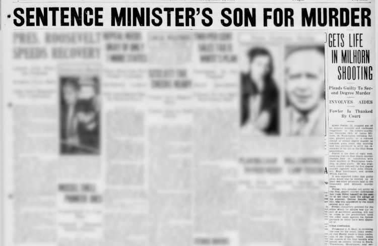 New Philadelphia, Ohio newspaper headline and article on the sentencing of Albert Fowler, September 1933. (Source: newspapers.com)