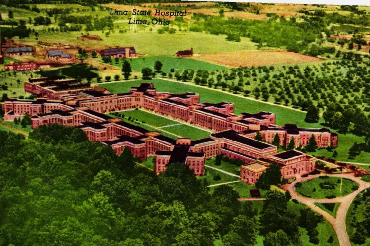 Postcard image of the Lima State Hospital for the Criminally Insane, 1960s. (Source: ebay.com)
