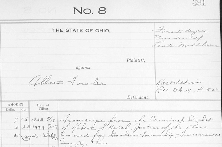 Detail from Albert Fowler's Tuscarawas County criminal case record, 1933. (Source: familysearch.org)