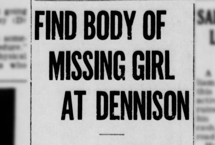 Headline for an article on the discovery of Naomi Freed that appeared in the New Philadelphia, Ohio newspaper, April 1944. (Source: newspaper.com)