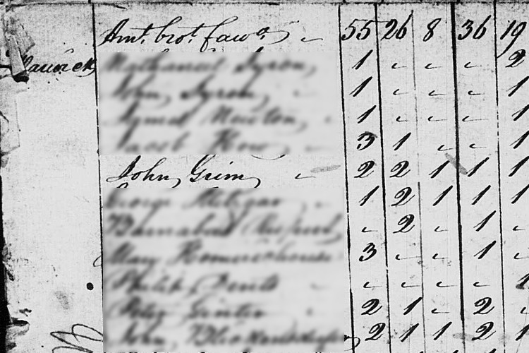 John Grimm recorded on the 1820 census for Warwick Township, Tuscarawas County, Ohio. (Source: familysearch.org)