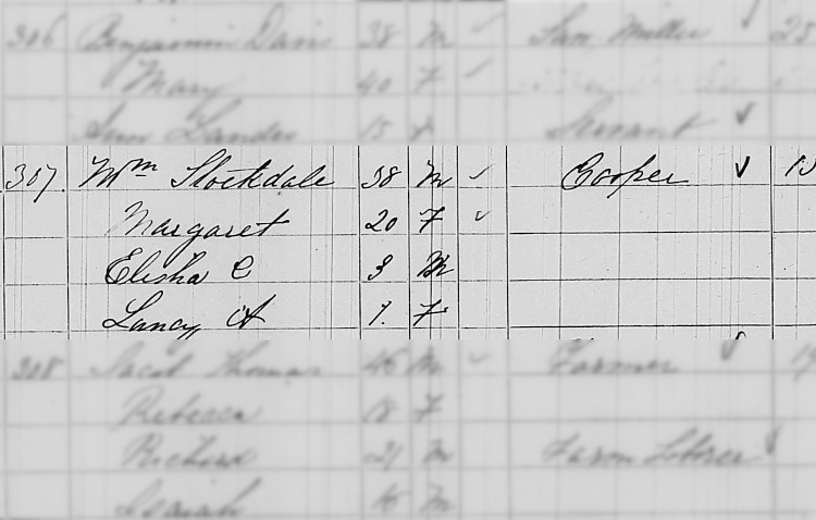 William and Margaret Stockdale's family recorded on the 1860 census for Dover, Ohio. (Source: familysearch.org)