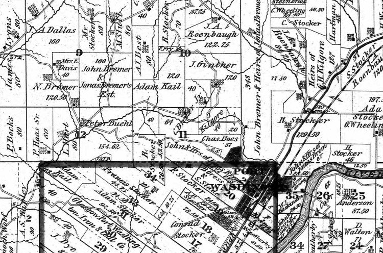 The Bremer family's land holdings in, and around, Port Washington, Tuscarawas County, Ohio shown in the 1875 Atlas of Tuscarawas County. (Source: ancestry.com)