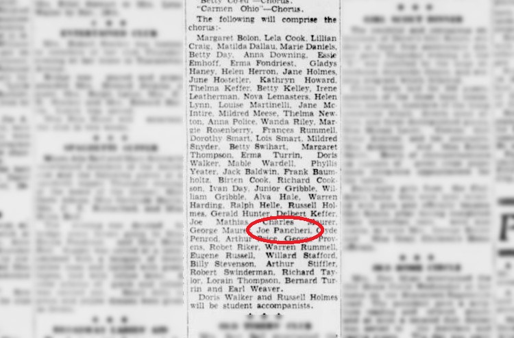 Joseph Pancheri listed as a member of the Midvale High School chorus, November 1935. (Source: newspaperarchive.com)