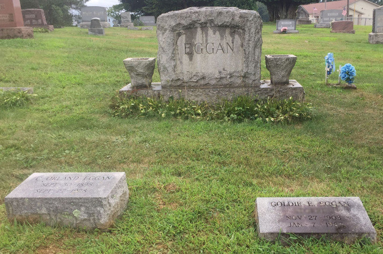 Charles and Goldie Eggan's headstones in the Roxford Church Cemetery, 2018. (Source: newspapers.com)