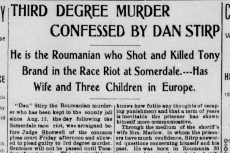 New Philadelphia newspaper article reporting John "Dan" Stirp's guilty plea, October 1906. (Source: newspaperarchive.com)
