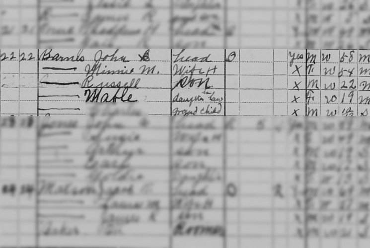 Census from 1930 showing Mabel, Russell and their child living with Russell's parents in Ross County, Ohio. (Source: familysearch.org)