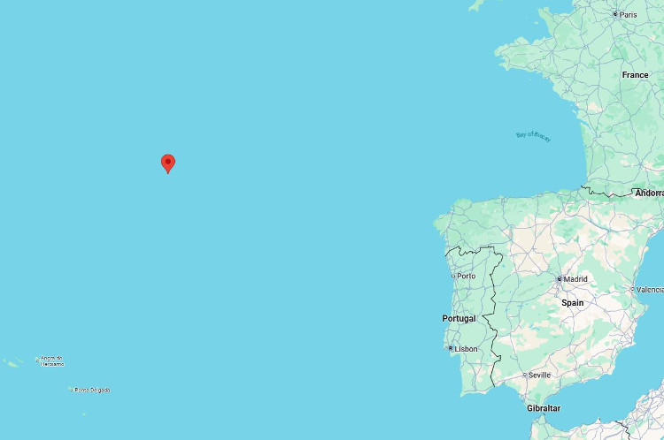Approximate location of the sinking of the USS Leary by the German U-275 submarine. (Source: u-boat.net)
