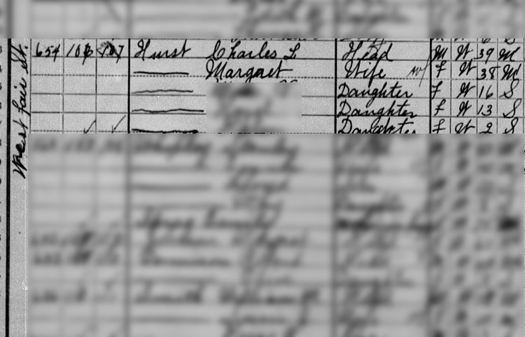 The Hurst Family recorded on the 1910 census for New Philadelphia, Ohio. (Source: familysearch.org)