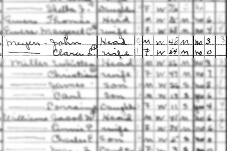 John and Clara Myers recorded in the 1940 census in Washington County, Ohio. (Source: familysearch.org)