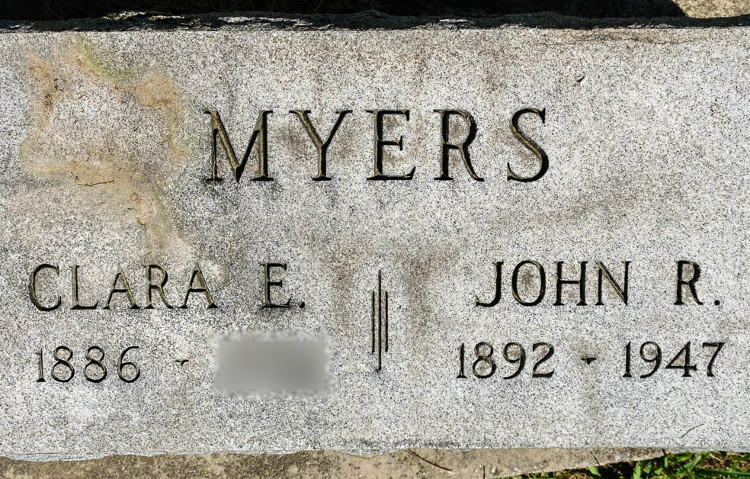 John Myers's headstone at Fort Laurens Cemetery in Bolivar, Ohio, 2015. (Source: findagrave.com)
