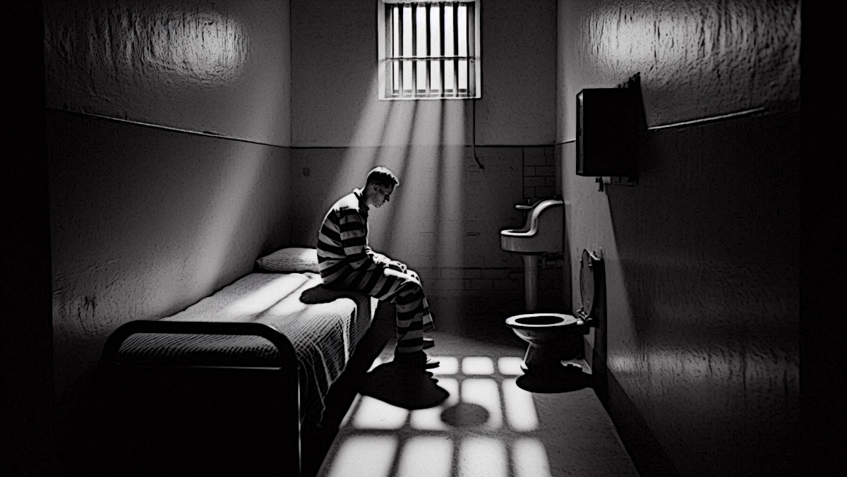 AI generated image of a prisoner sitting in his cell in 1950. (Source: Microsoft Designer)