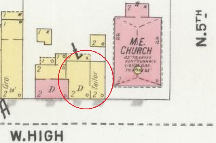 The Maurer tailor shop and residence depicted on the 1901 Sanborn Insurance Map for New Philadelphia, Ohio. (Source: loc.gov)