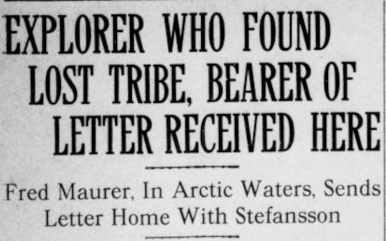 New Philadelphia, Ohio newspaper story of Fred Maurer's meeting with Canadian Arctic explorer Vilhjalmur Sefansson, September 1912. (Source: newspaperarchive.com)