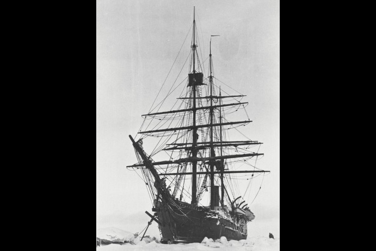 Photo of the whaling vessel Belvedere wintering in Alaskan ice, 1913. (Source: wikimedia)