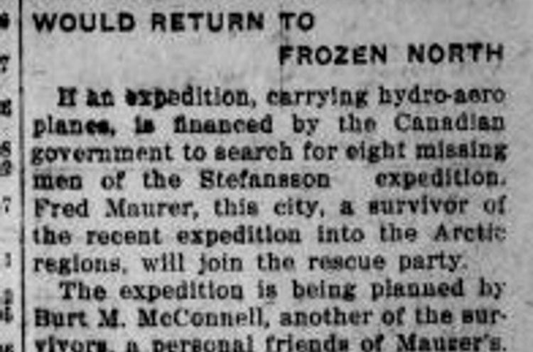 New Philadelphia, Ohio newspaper story about a possible additional survivor from the Karluk, January 1915. (Source: newspaperarchive.com)