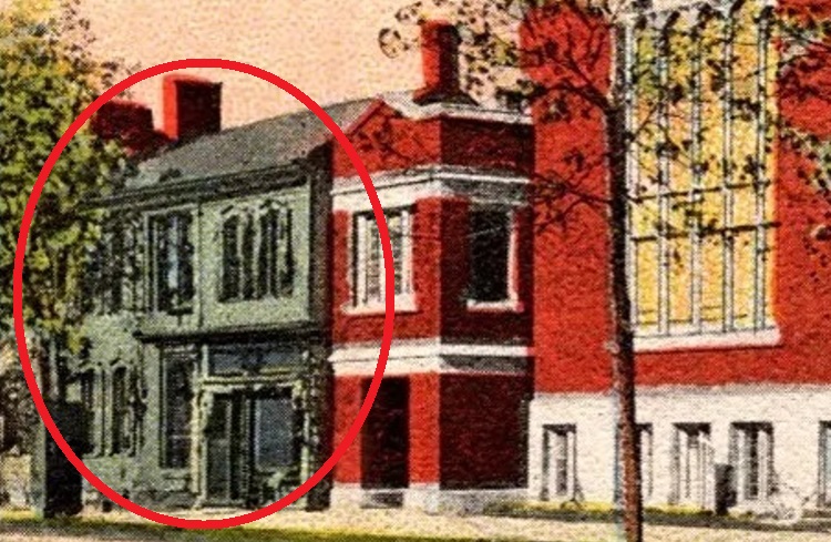 Detail from a later postcard showing the Maurer tailor shop and residence on West High Street in New Philadelphia, Ohio, c. 1923. (Source: ebay.com)