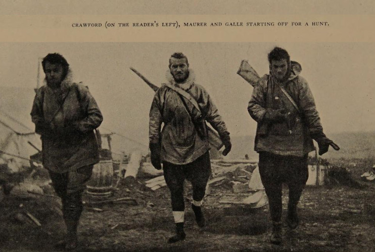Fred Maurer (center) and two other men of the expedition hunting on Wrangel Island, 1922. (Source: "The Adventure of Wrangel Island" by Vilhjalmur Stefansson via archive.org)