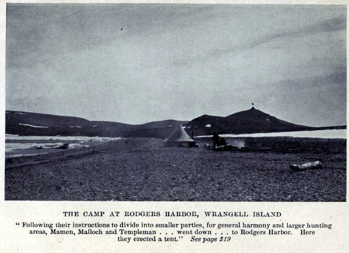One of the camps of the survivors of the Karluk on Wrangel Island, 1914. (Source: "The Last Voyage of the Karluk" by Robert A. Bartlett via archive.org)