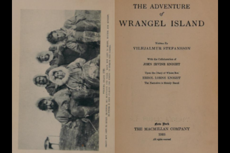 Title page of Stefansson's book "The Adventure of Wrangel Island", 1925. (Source: archive.org)
