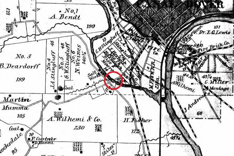 The general location of where Mary Senff's body was found in the Sugar Creek west of Dover, Ohio, 1875. (Source: ancestry.com)