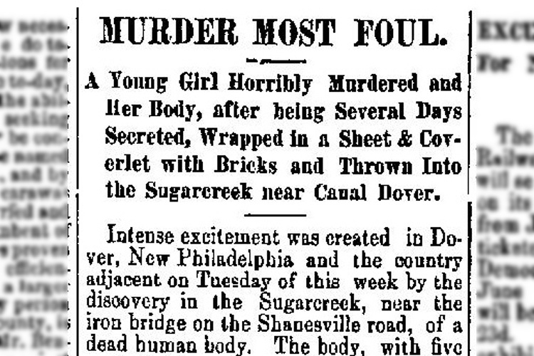 The discovery of Mary Senff's body reported in the New Philadelphia, Ohio newspaper, June 1880. (Source: newspaperarchive.com)