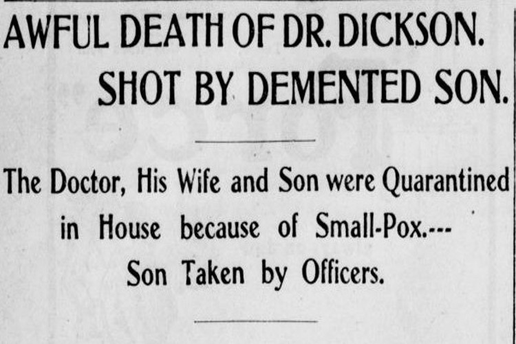 New Philadelphia, Ohio newspaper headlines for the story on Dr. Dickson's murder, July 1903. (Source: newspaperarchive.com)