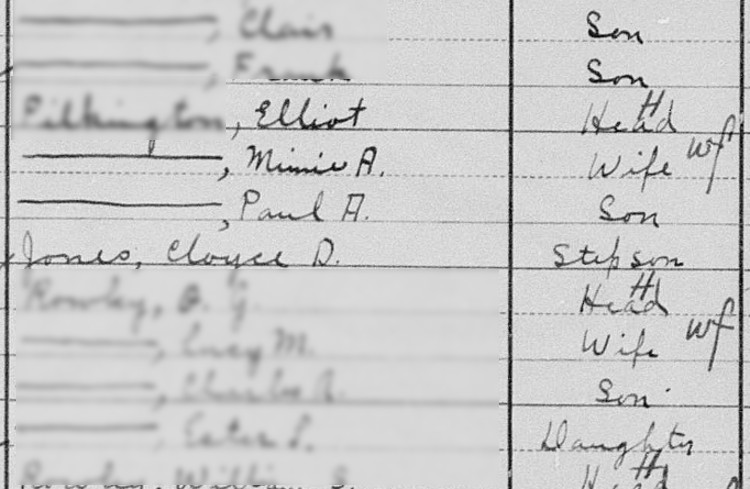 Cloyce Jones recorded on the 1910 census living with his mother and step-father in Knox County, Ohio. (Source: familysearch.org)