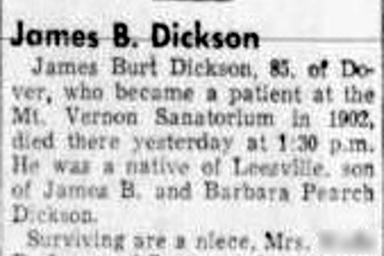 Bert Dickson's death reported in the Dover, Ohio newspaper, May 1955. (Source: newspaperarchive.com)