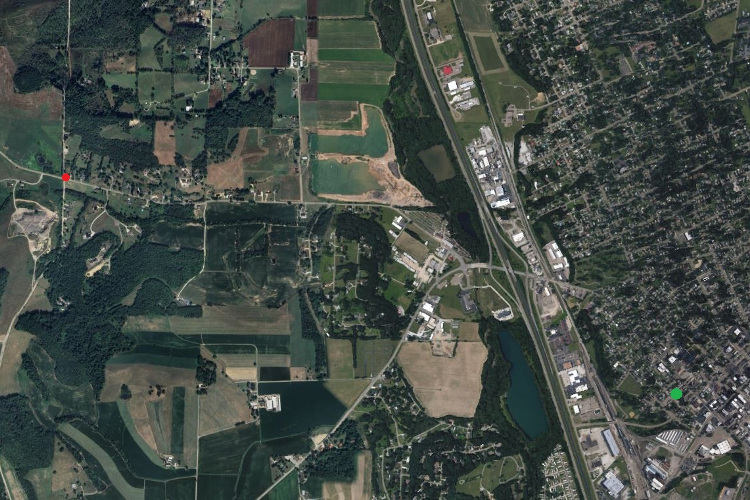 The location of the Quebec School (red dot) and John Constantino's Dover home (green dot). (Source: google.com)