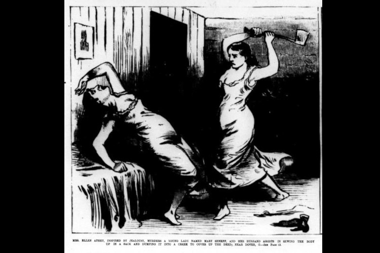 Depiction of the murder of Mary Senff by Ellen Crites Athey from The National Police Gazette, July 1880. (Source: archive.org)