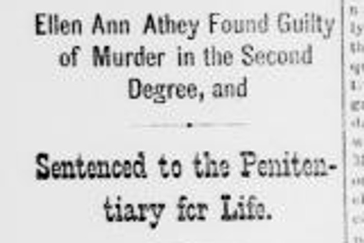 Dover, Ohio newspaper announcing the verdict against Ellen Crites Athey, March 1881. (Source: newspaperarchive.com)