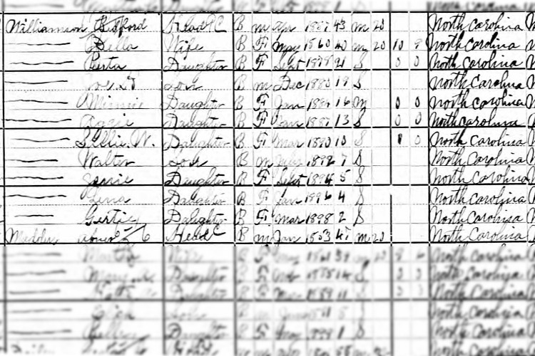 The Williamson family, including Minnie, recorded in the 1900 census for Caldwell County, North Carolina. (Source: familysearch.org)