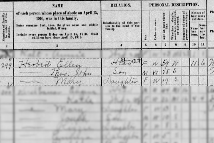 The Herbert family recorded on the 1910 census for Roswell, Ohio. (Source: familysearch.org)