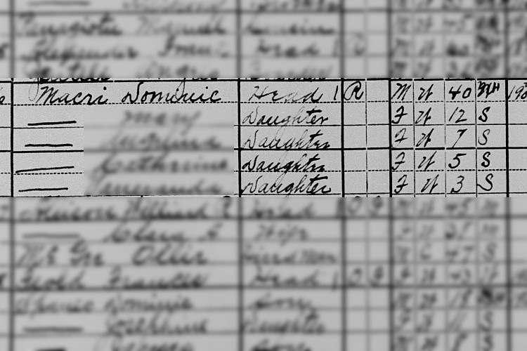 Domenico Macri and daughters recorded on the 1920 census for Wheeling Township, Belmont County, Ohio. (Source: familysearch.org)