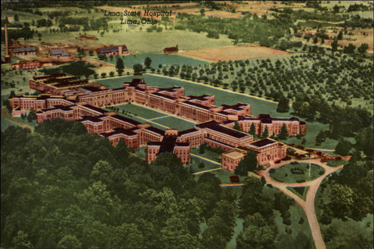 Postcard image of the Lima State Hospital for Criminally Insane, c. 1920. (Source: wikipedia)