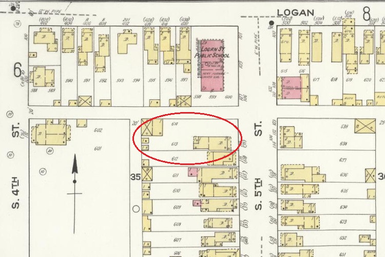 The De Benedetta home on South Fifth Street, Dennison, Ohio depicted on the 1921 Sanborn Map. (Source: loc.gov)