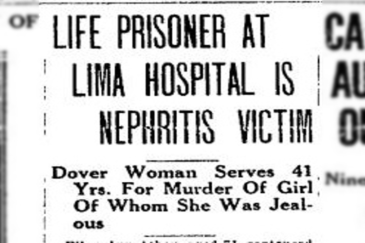 Coshocton, Ohio newspaper headline on the death of Ellen Crites Athey, April 1922. (Source: newspaperarchive.com)
