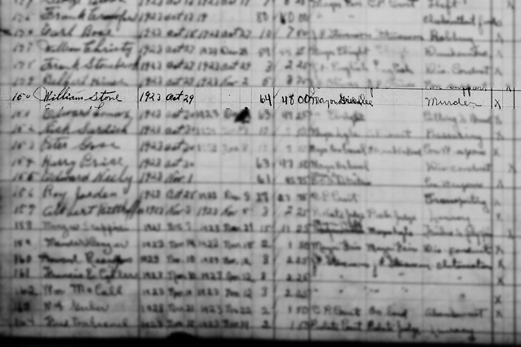 William Stone recorded in the records of the Tuscarawas County Jail, October 1923. (Source: familysearch.org)