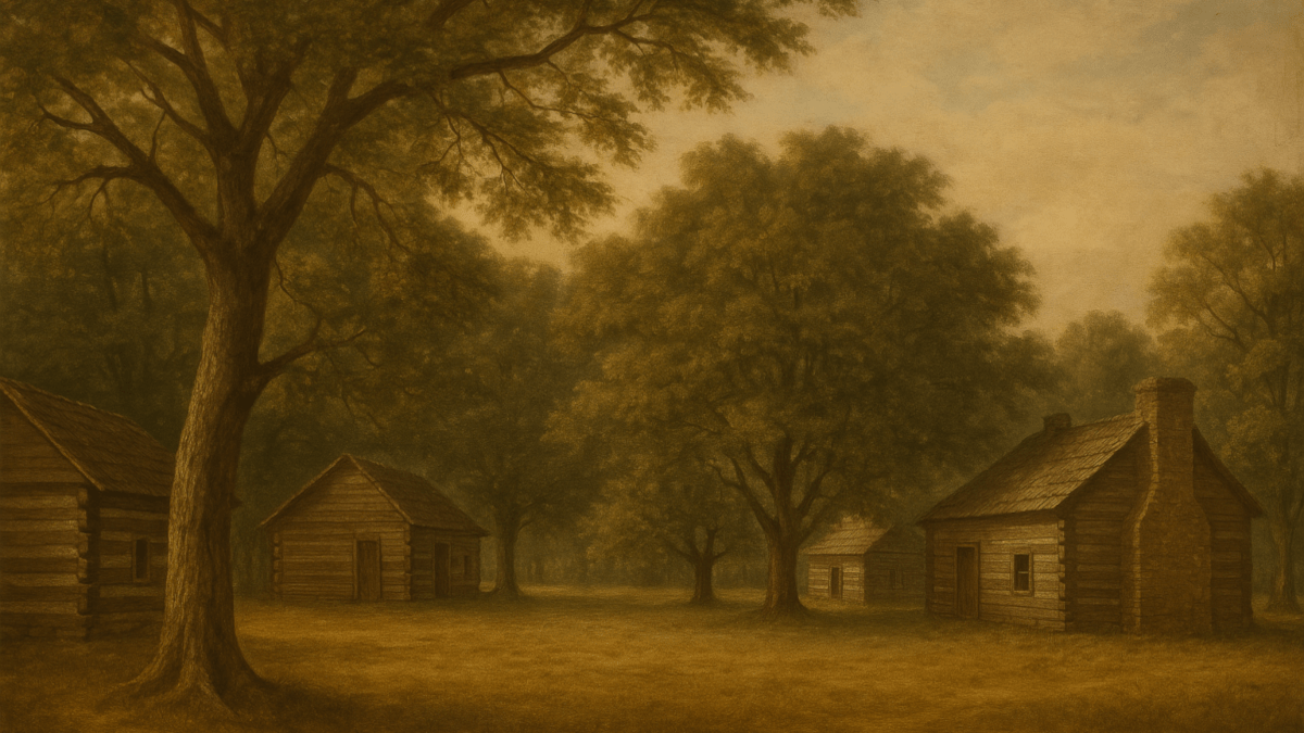 AI generated image depicting a Moravian Mission village in Ohio in the early 19th century, 2025. (Source: ChatGPT)