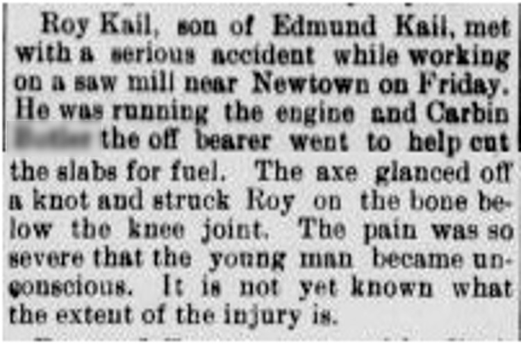 New Philadelphia, Ohio newspaper account of Roy Kail's accident, October 1903. (Source: newspaperarchive.com)