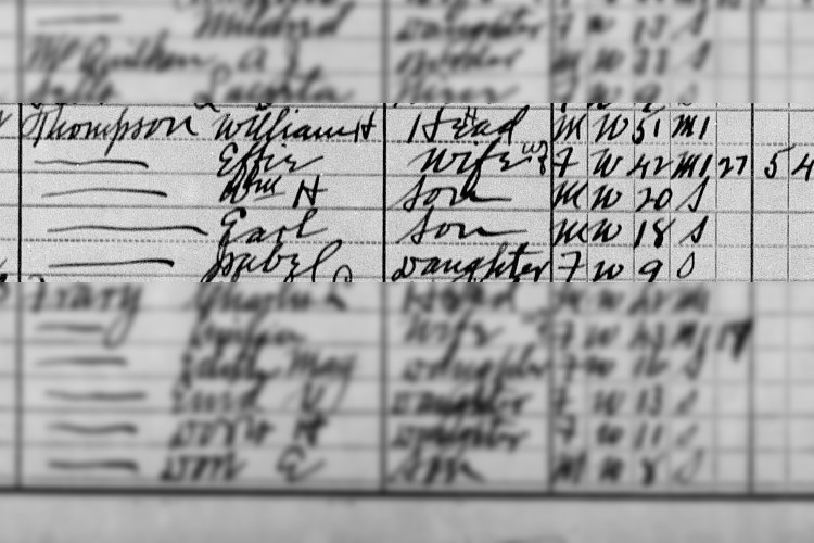 The Thompson family recorded on the1910 census for Dover, Ohio. (Source: familysearch.org)
