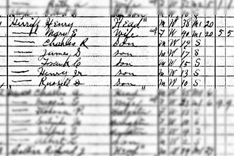 The Harriff family recorded on the1910 census for Dover, Ohio. (Source: familysearch.org)