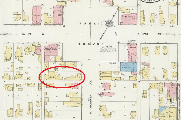 The location in Dover, Ohio of Elmer Froelich's Livery where the four men rented the surrey for the ride to Mineral City, 1914. (Source: loc.gov)
