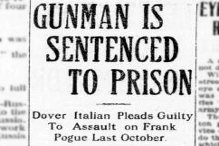New Philadelphia, Ohio newspaper headline announcing Dominick Tavilla's guilty plea in the Pogue shooting case, February 1918. (Source: newspaperarchive.com)